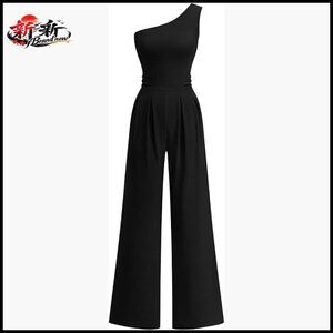 Sleeveless One Shoulder Jumpsuit with Pockets, Rib Knit Fabric
